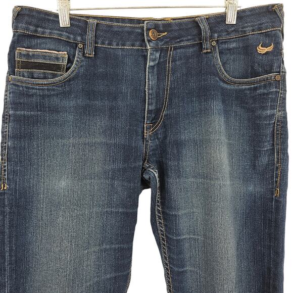 Flying Machine Mens size 34X32 Slim Tapered Michael Denim Blue Jeans Fading Mid - Picture 2 of 8